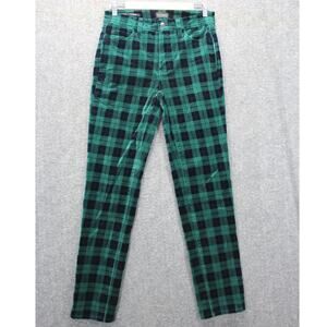 Talbots Stretch Velveteen Straight-Leg Pant Green Women’s Size 2 Plaid Academia